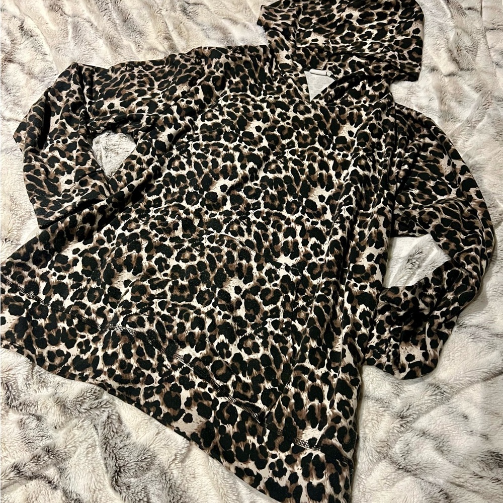 Leopard Print Hooded Tunic Top - Brown & Black Animal Print 2X